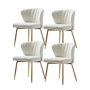 Olinto Modern Ivory Velvet Channel Tufted Side Chair with Metal Legs (Set of 4)
