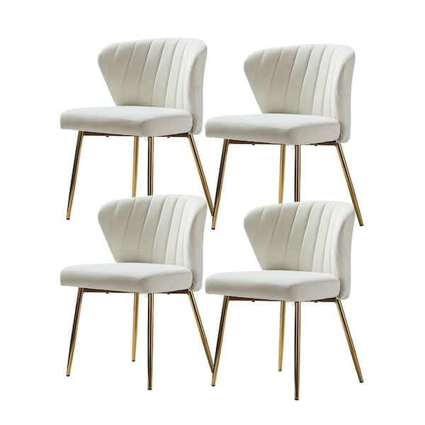JAYDEN CREATION Olinto Modern Ivory Velvet Channel Tufted Side Chair with Metal Legs (Set of 4)