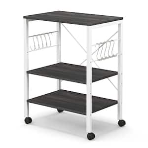 3-Tier Kitchen Baker's Rack Microwave Oven Storage Cart with Hooks Brown