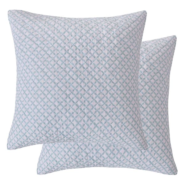 LEVTEX HOME Cortona Blue, White Lattice Quilted Cotton Euro Sham (Set of 2)