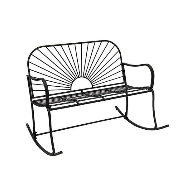 Sun Pattern Series 44.5 in. 2-Person Black Metal Outdoor Rocking Bench