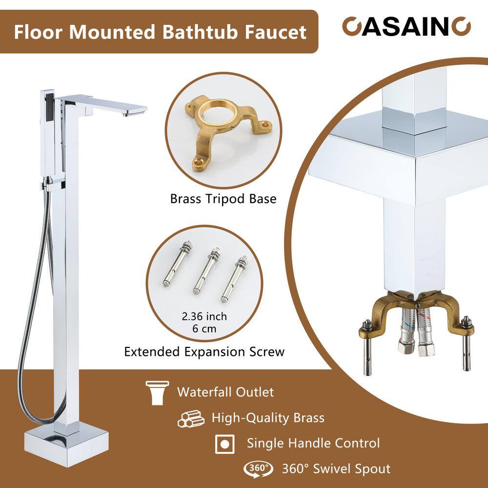 Chrome Plated Freestanding Bathtub Faucet with Hand Shower