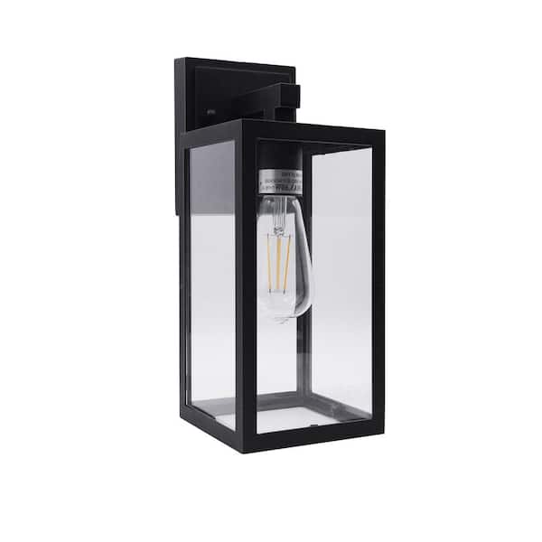 Lecoht 13.4 in. Black Outdoor Hardwired Wall Lantern Sconce with No Bulbs Included