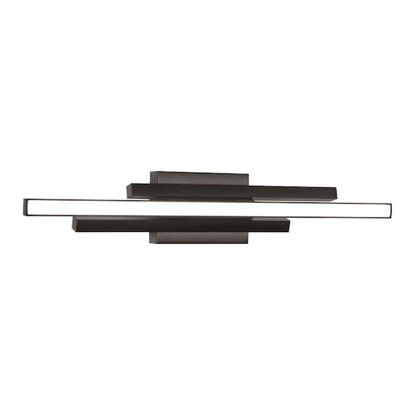 Indra 24 in. 8-Light Black Integrated LED Vanity Light with White Acrylic Shade