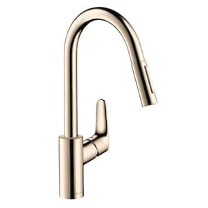 Focus Single-Handle Pull Down Sprayer Kitchen Faucet with QuickClean in Polished Nickel