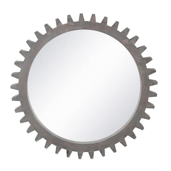 Miscool Anky Brown 33.86 in. W x 33.86 in. H Round Wooden Framed Decorative Wall Mirror, Bathroom Vanity Makeup Mirror