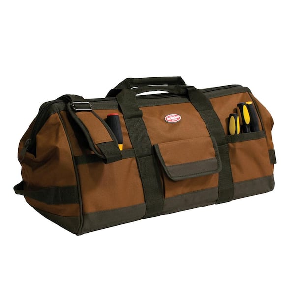 BUCKET BOSS Gatemouth 24 in. Tool Bag in Brown and Green with 36 Pockets