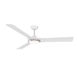 Ori 60 in. Outdoor White and Satin Nickel Standard Ceiling Fan with True White Integrated LED with Remote Included