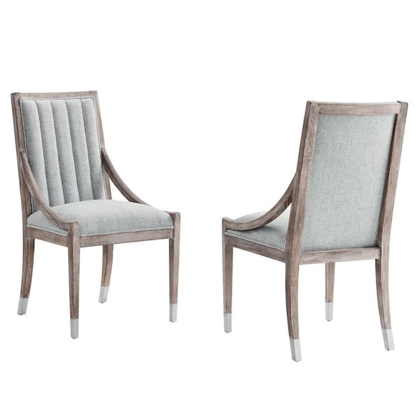 MODWAY Maison French Vintage Tufted Fabric Dining Armchairs Set of 2 in Light Gray