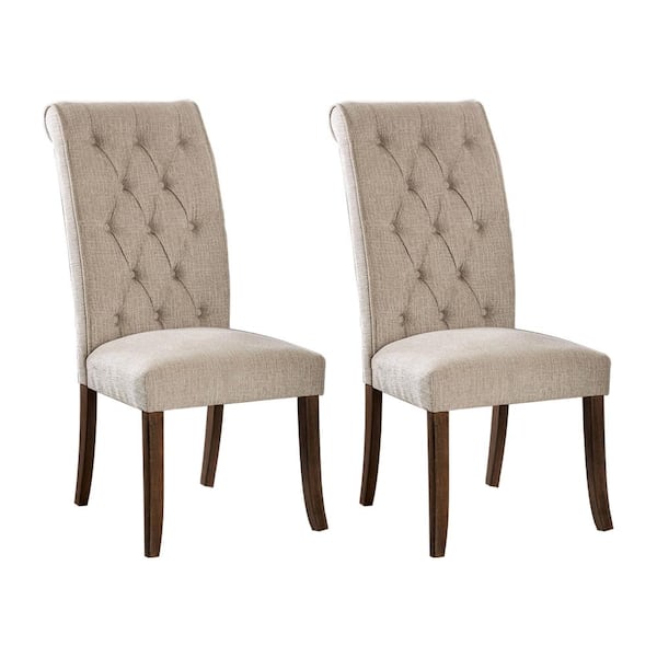 Sania I Beige and Rustic Oak Polyester with Wood Frame Side Chair (Set of 2)