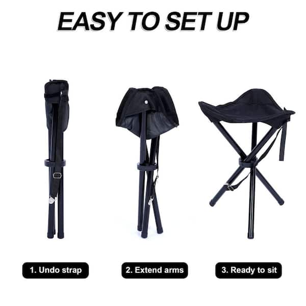 PORTAL Extra Large Quick Folding Tripod Stool with Backrest Fishing Camping  Chair with Carry Strap