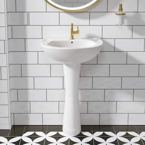 Classic 20 in. Tall U-Shape White Vitreous China Pedestal Bathroom Sink With Overflow