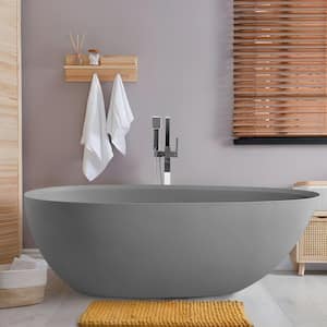 Lively 67 in. x 33.5 in. Gray Soild Surface Soaking Bathtub with Right Drain in Stainless Steel