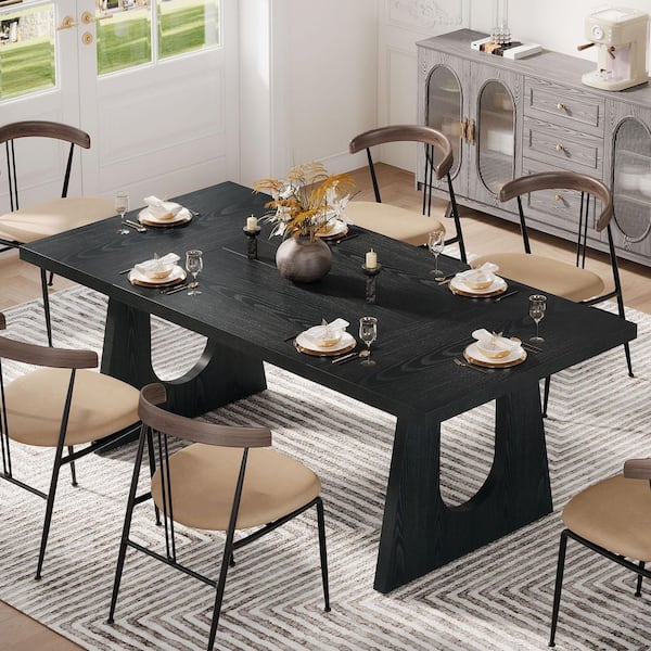 BYBLIGHT Roesler Modern Black Engineered Wood 70.8 in. Pedestal Dining Table Seats 8