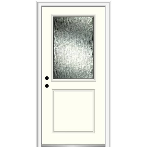 MMI Door 32 in. x 80 in. Right-Hand/Inswing Rain Glass Alabaster Fiberglass Prehung Front Door on 6-9/16 in. Frame