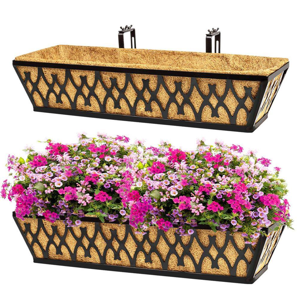 2 Pack 24 in. Metal Railing Planter Box with Adjustable Brackets for Porch Fence Patio Balcony, Hanging Flower Baskets price history on PriceWatchPro