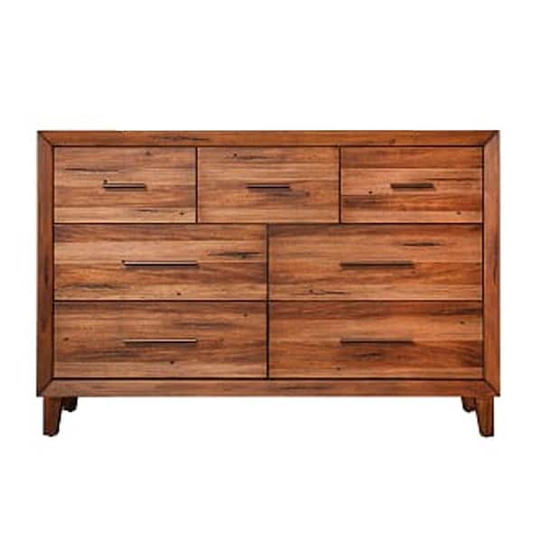 Benjara 58 in. Brown 7-Drawer Dresser with Metal Bar Handles