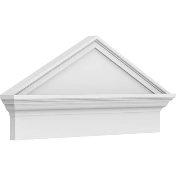 Ekena Millwork 30 in. W x 14-3/8 in. H x 2-3/4 in. P (Pitch 6/12) Peaked Cap Smooth Signature Urethane Combination Pediment, Primed Tan