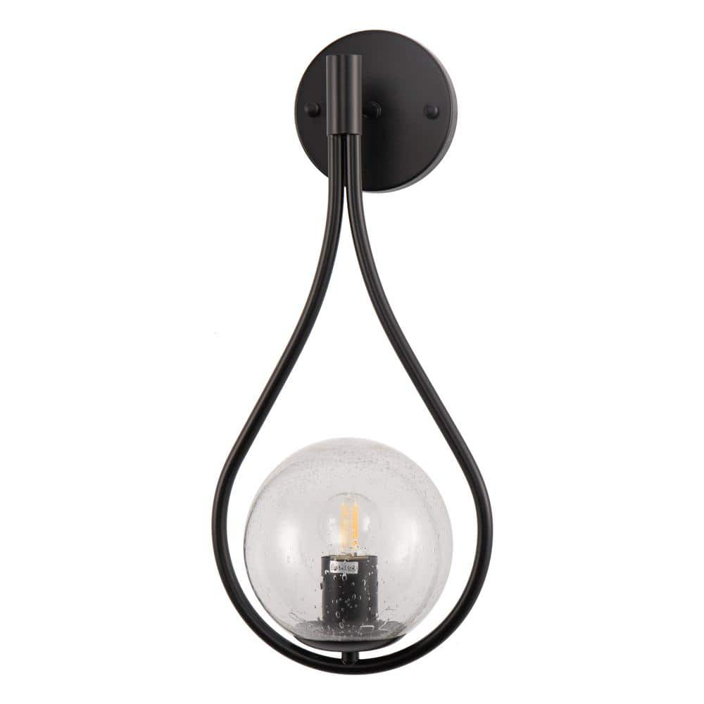 YANSUN 7.87 in. 1-Light Black Modern Globe Wall Sconce with Seeded ...