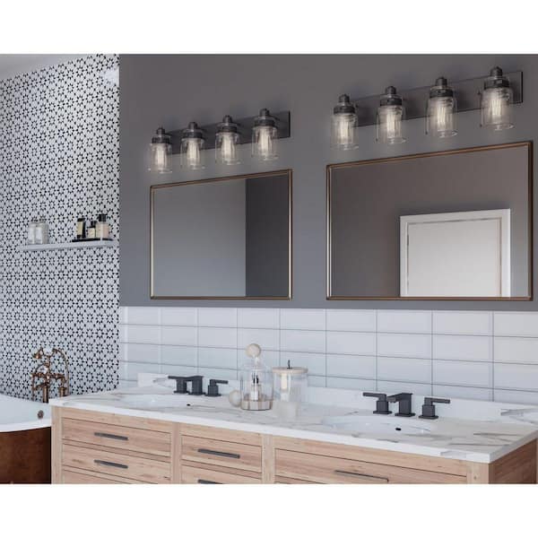 Progress Lighting Calhoun Collection 30-1/4 in. 4-Light Antique Bronze Clear Glass Farmhouse Urban Industrial Bathroom Vanity Light