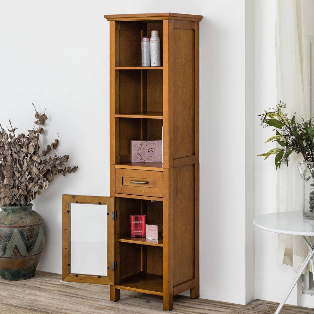 Avery Classic 65" Brown Oak Veneer Freestanding Cabinet with Adjustable Shelving