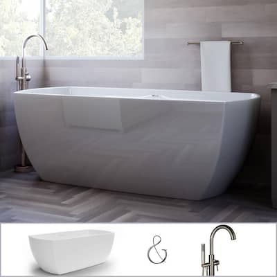 Bloomfield 67 in. Acrylic Rectangle Flatbottom Stand-Alone Freestanding Bathtub COMBO - Tub in White, Faucet in Nickel