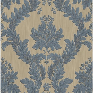 Ornamenta 2 Beige/Blue Classic Damask Design Non-Pasted Vinyl on Paper Material Wallpaper Roll (Covers 57.75 sq. ft..)