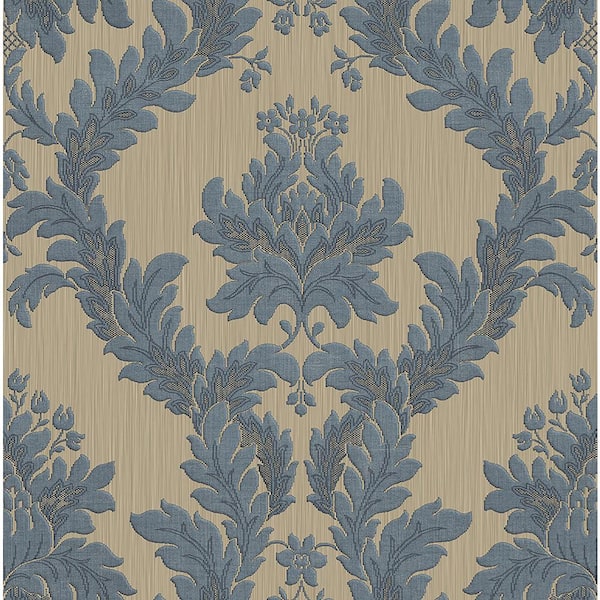 Unbranded Ornamenta 2 Beige/Blue Classic Damask Design Non-Pasted Vinyl on Paper Material Wallpaper Roll (Covers 57.75 sq. ft..)