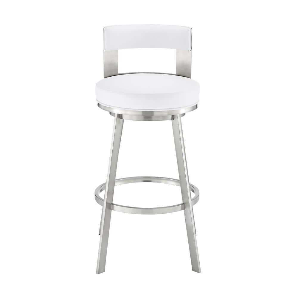 White Faux Leather Swivel Counter Stool with Metal Frame