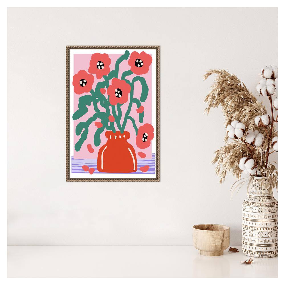 Treechild Floral Impression Red and Green Framed Canvas Art 16 x 23