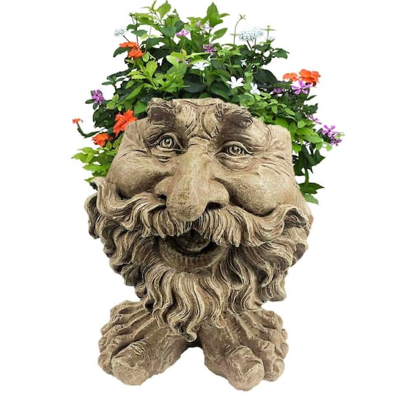 HOMESTYLES 13 in. Stone Wash Ole Salty the Muggly Statue Face Planter Holds a 5 in. Pot