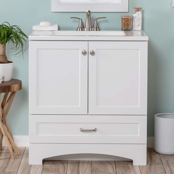 Lancaster 31 in. Single Sink White Bath Vanity with White Cultured Marble Top (Assembled)