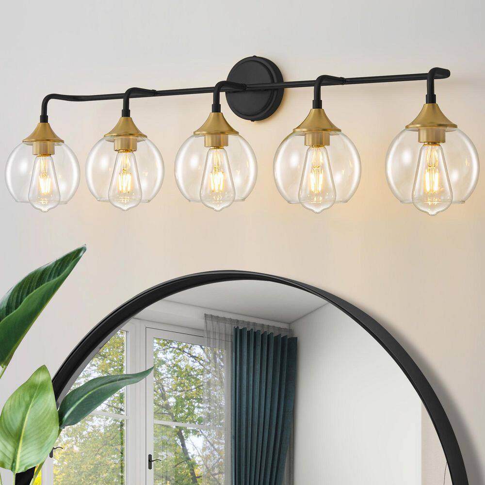 38.9 in. 5-Light Black and Gold Vanity Light with Clear Glass Shade, Perfect for Modern or Vintage Style Bathrooms price history on PriceWatchPro