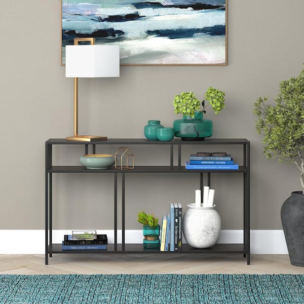 Meyer&Cross Cortland 48 in. Blackened Bronze Rectangle Metal Console Table with Metal Shelves