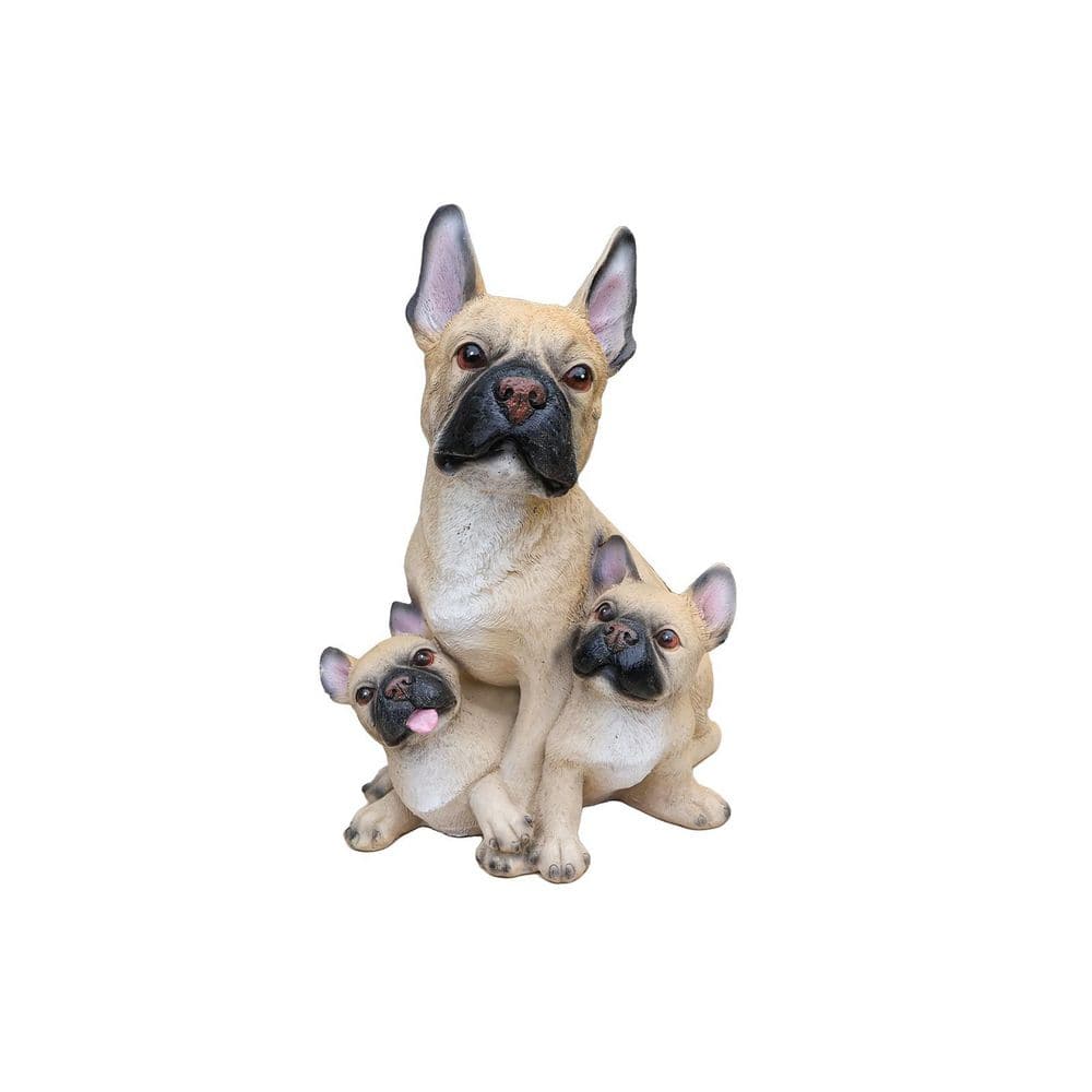 VAMOP 15.75 in. Brown Resin French Bulldog Family Planter Garden