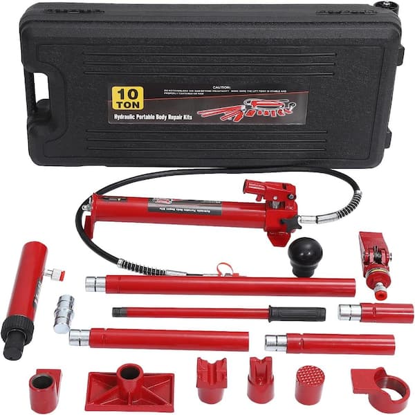 10 Ton Porta Power Kit with Wheeled Storage Case, Hydraulic Jack Kit Ram Pump & 4.6 Ft/1.4 m Oil Hose for Automotive