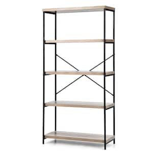 14 in. Wide 63 in. H Grey 5-Tier Rustic Industrial Bookshelf Wood Display Storage Rack with Metal Frame