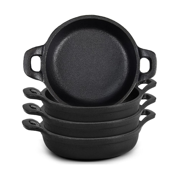 4-Piece Black Cast Iron Double Loop Handle Skillet Set Oven Safe Cookware for Stove Top and Oven with Skillets