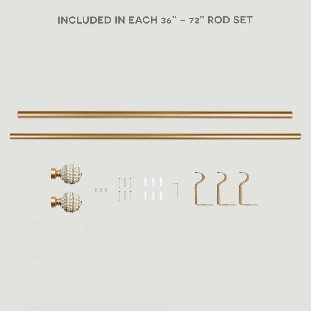 Gold Adjustable Curtain Rod with Faux Pearl Finials