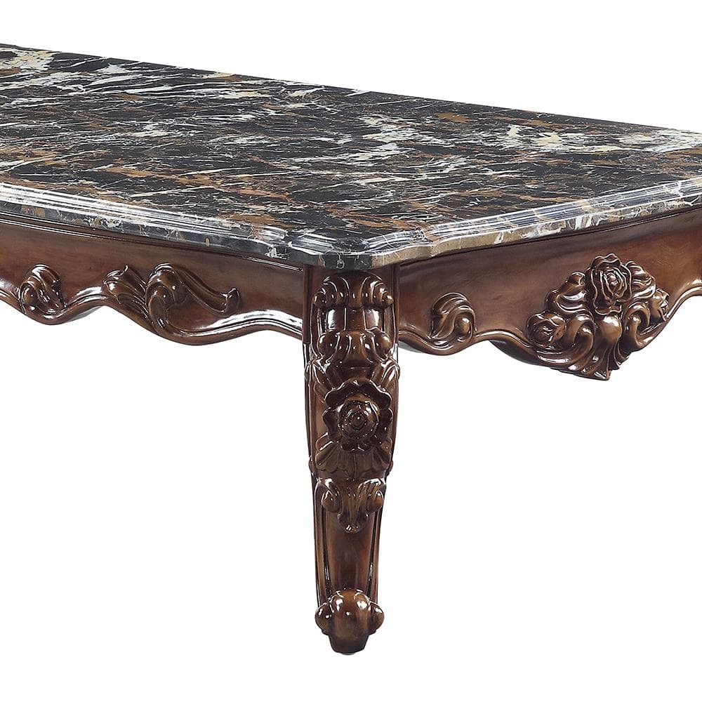 Versailles Rectangular Walnut and Marble Coffee Table with Storage