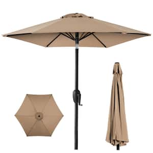 7.5 ft Heavy-Duty Outdoor Market Patio Umbrella with Push Button Tilt, Easy Crank Lift in Tan