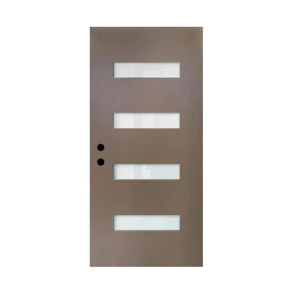 36 in. x 80 in. Light Grayish Brown Finish Right-Hand/Inswing Entry Door Slab, Frosted Glass Fiberglass Front Door Slab