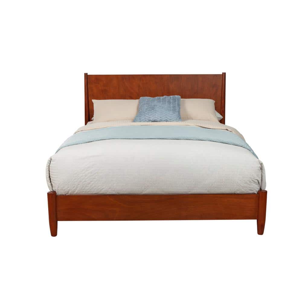 Flynn Mid-Century Modern King Platform Bed with Drawer, Acorn Brown