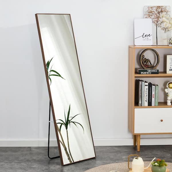 Brown 19 in. W x 63 in. H Modern Rectangle Glass Framed Mirror Wall Mirror Bathroom Mirror