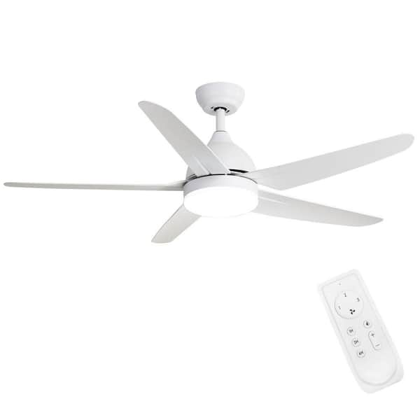 52 in. Integrated LED Indoor White Windmill Ceiling Fan with AC Motor, Remote Control and Mounting Type is Downrod Mount