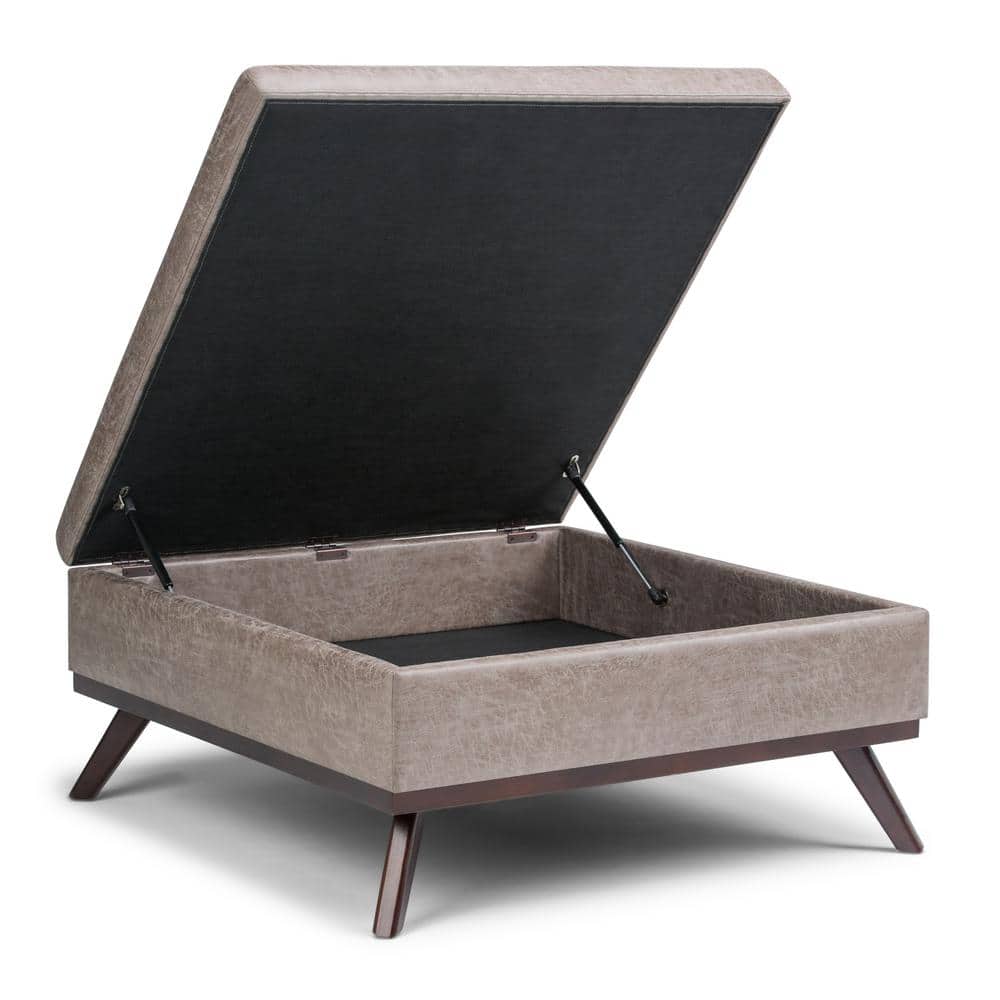 Owen 36" Distressed Grey Taupe Faux Leather Storage Ottoman
