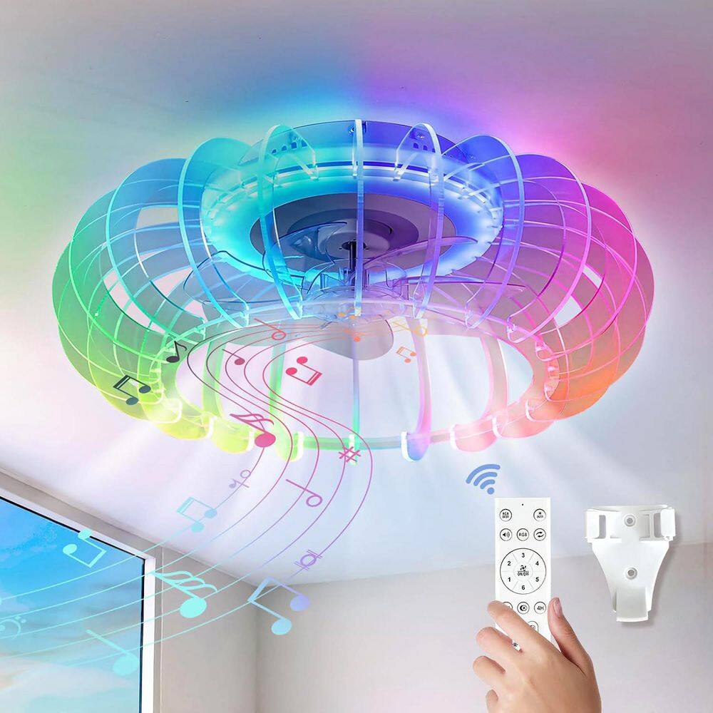 21 in White Low Profile Ceiling Fan LED Lighting Remote 6 Speeds Bluetooth Speaker Flush Mount for Kids Bedroom or Party price history on PriceWatchPro
