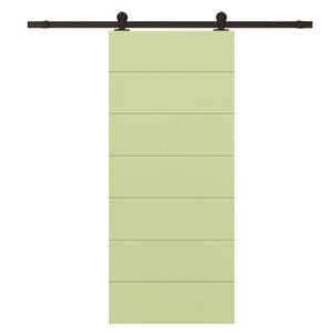 24 in. x 80 in. Sage Green Stained Composite MDF Paneled Interior Sliding Barn Door with Hardware Kit