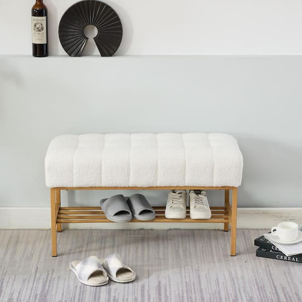 Noble House Drew White Modern Tufted Teddy Fabric Upholstered Shoe