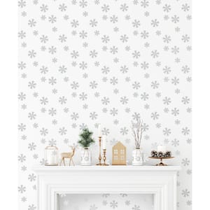 Metallic Silver Snowflakes Peel and Stick Wallpaper (Covers 30.75 sq. ft.)